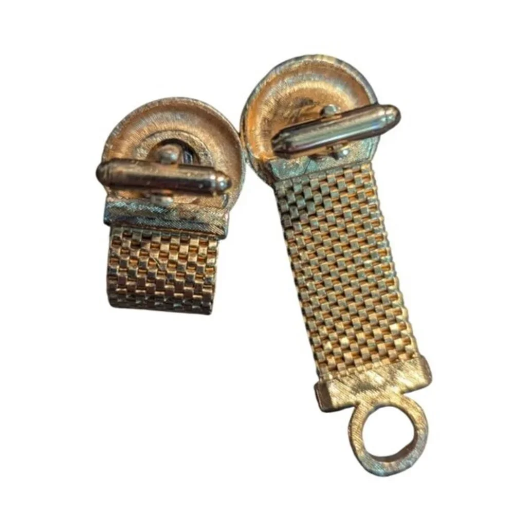 Dante Vintage Gold Tone Mesh Wrap‎ Around Cufflinks Smoky Topaz Crystal 1960s